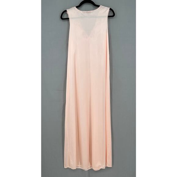 Vintage Slip Dress Small Pink Maxi Lingerie Nightgown Coquette Lace Made USA - Picture 3 of 9